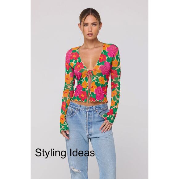 RESA Floral Tie Front Crop Top Long Sleeve Size XS - Picture 6 of 9